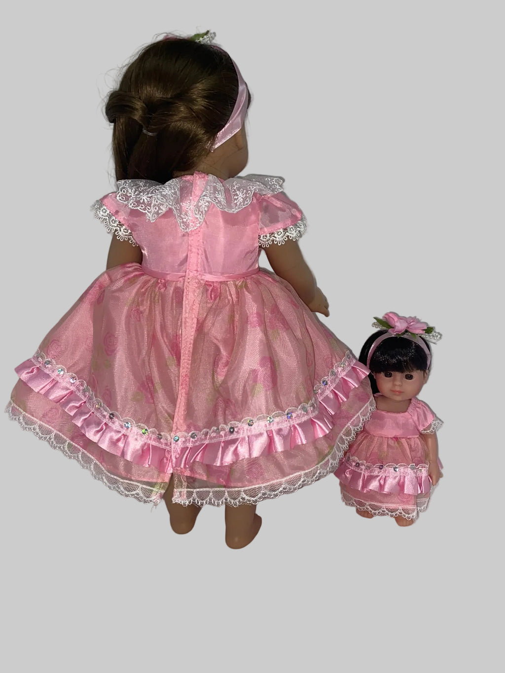 Lacy Pink Party Dress with Matching Mini Doll | Fits Most 18" Girl Dolls