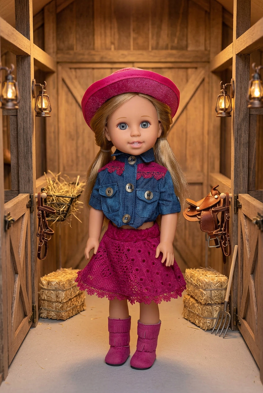 14.5" Denim and Lace Western Outfit | 14.5" Doll Clothes | Fits 14.5in Slim Body