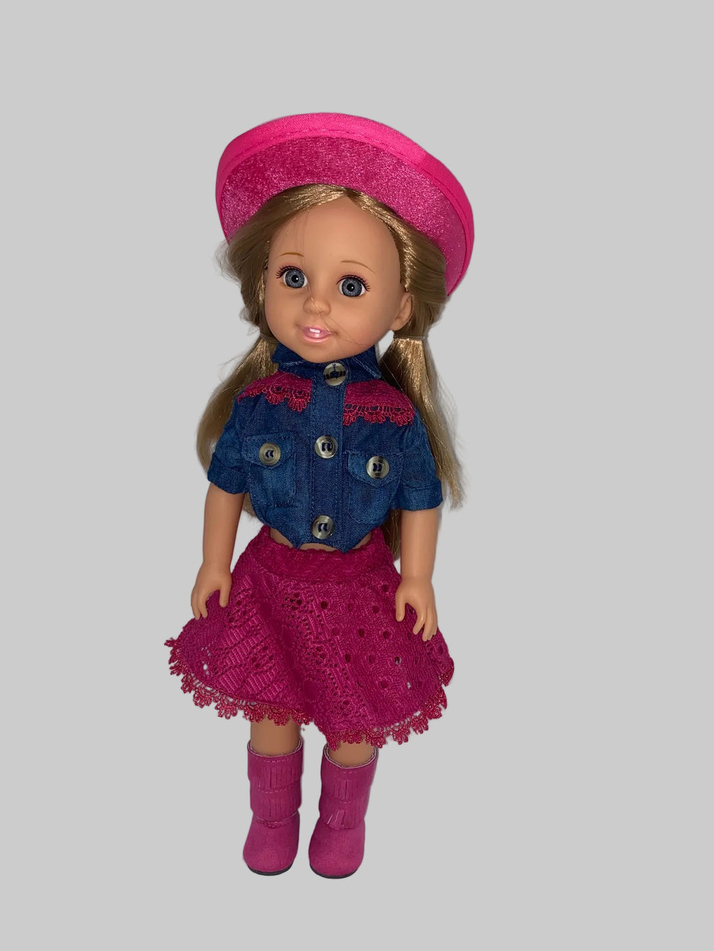 14.5" Denim and Lace Western Outfit | 14.5" Doll Clothes | Fits 14.5in Slim Body