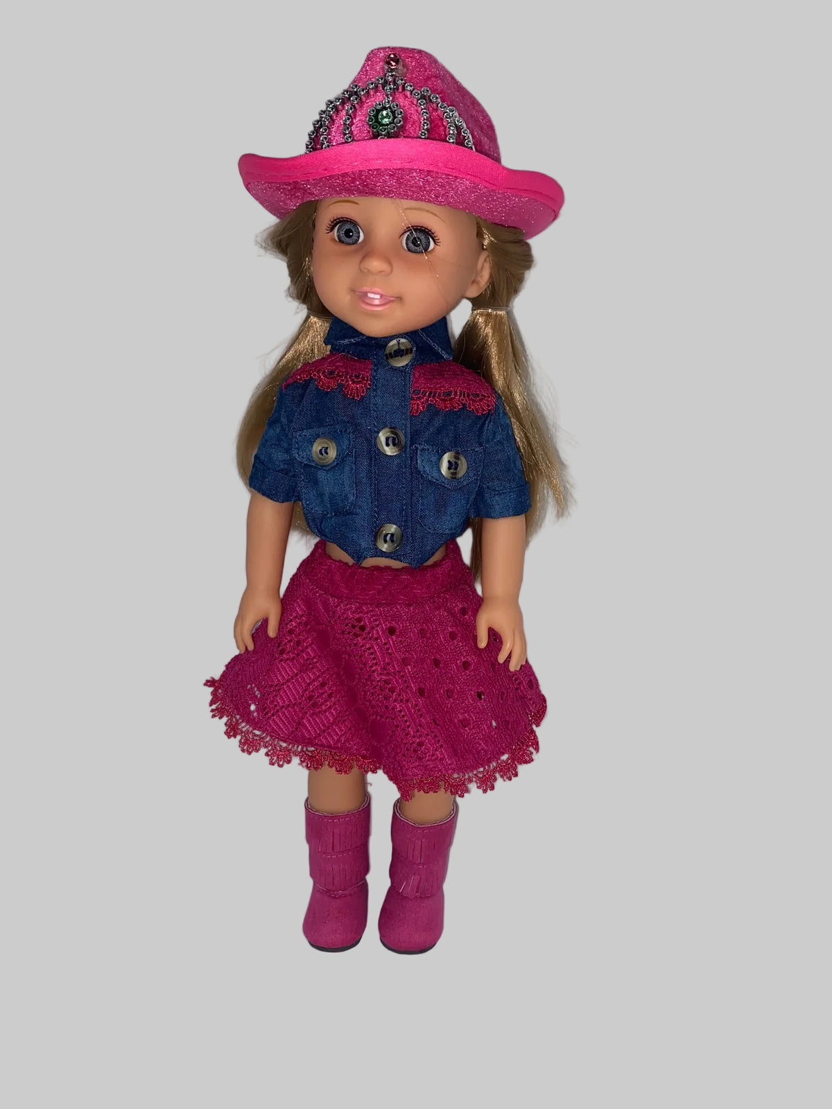 14.5" Denim and Lace Western Outfit | 14.5" Doll Clothes | Fits 14.5in Slim Body