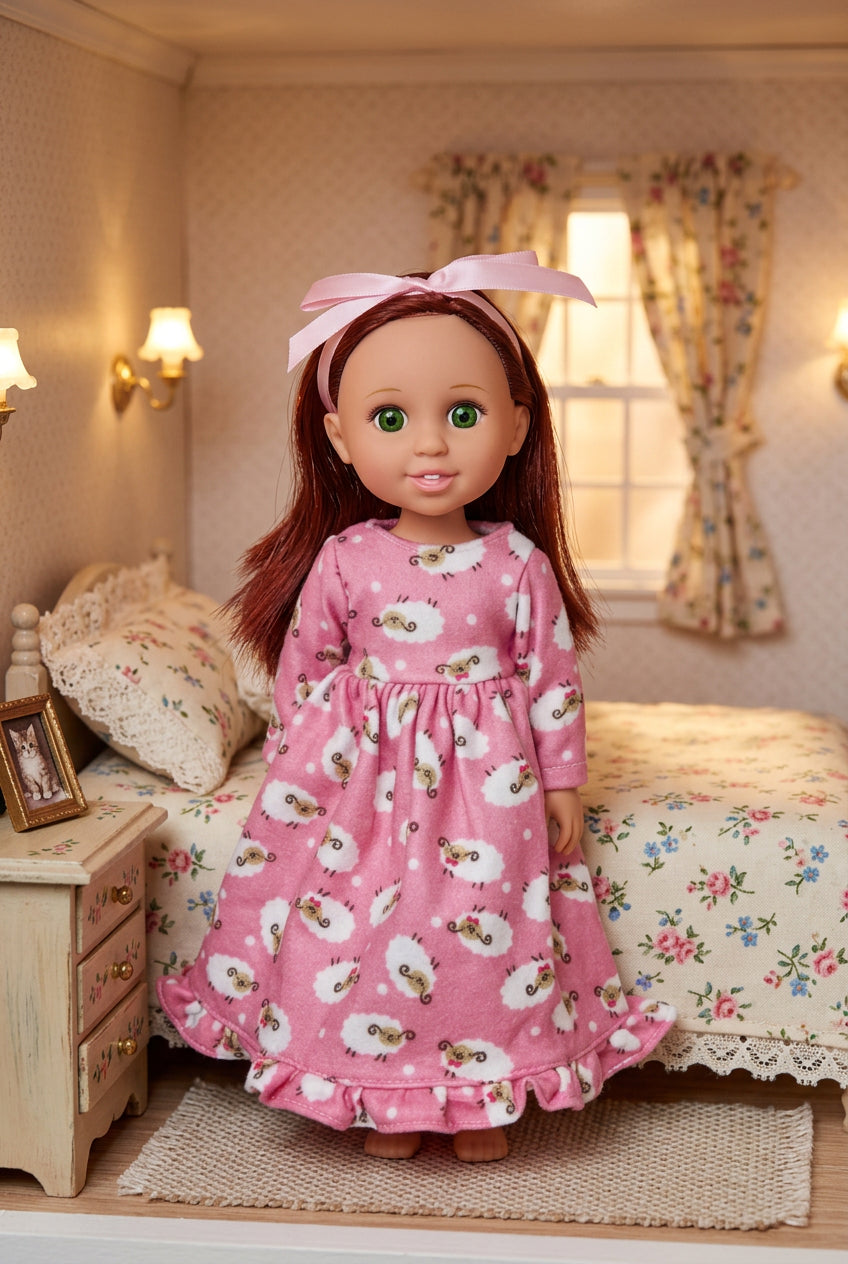 14.5" Pink Flannel Nightgown | 14.5" Doll Clothes | Fits 14.5 in Slim Body Dolls