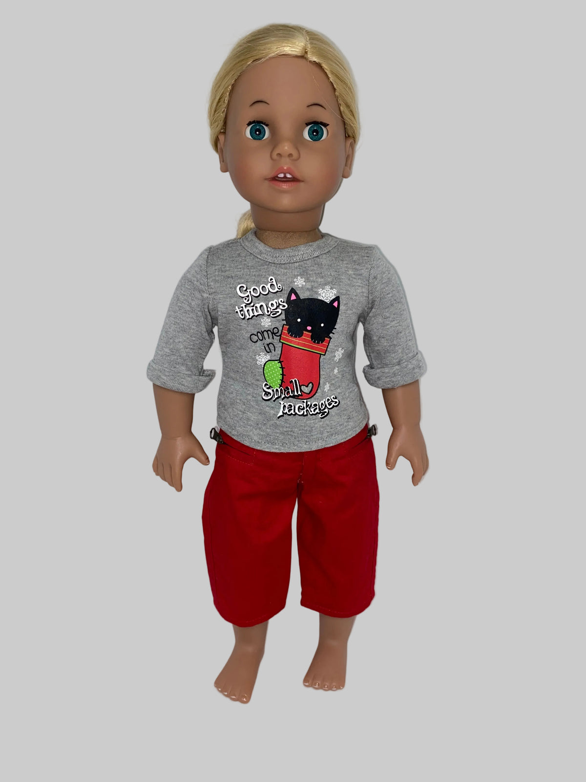 Holiday Tee with Red Cargo Pants | Fits Most 18" Dolls | 18 Inch Doll Clothes
