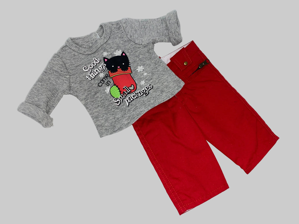 Holiday Tee with Red Cargo Pants | Fits Most 18" Dolls | 18 Inch Doll Clothes