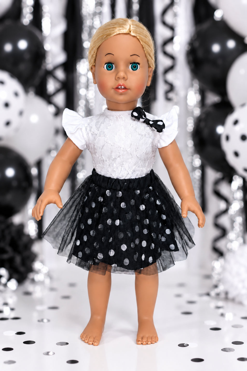 Black and White Polka Dot Skirt Set | Fits Most 18" Dolls | 18 Inch Doll Clothes