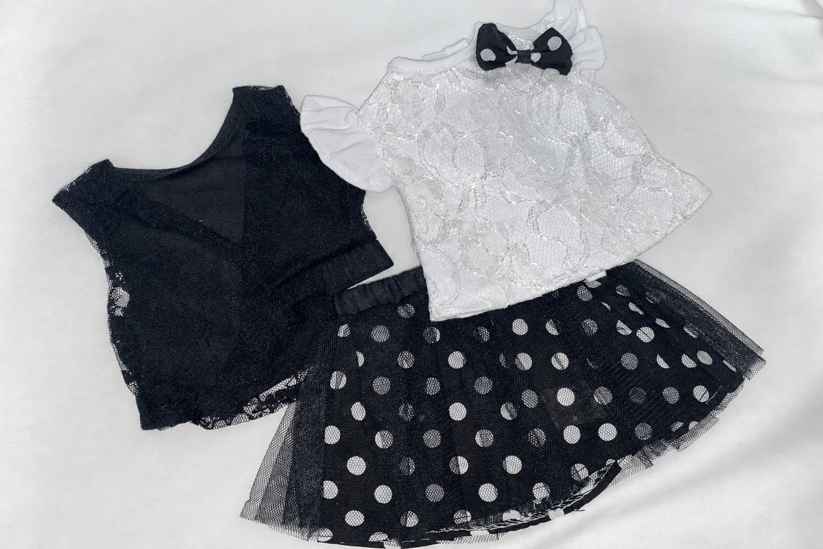 Black and White Polka Dot Skirt Set | Fits Most 18" Dolls | 18 Inch Doll Clothes