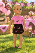 Brown and Pink Embroidered Horse Skirt Set | Fits Most 18" Dolls | 18 Inch Doll