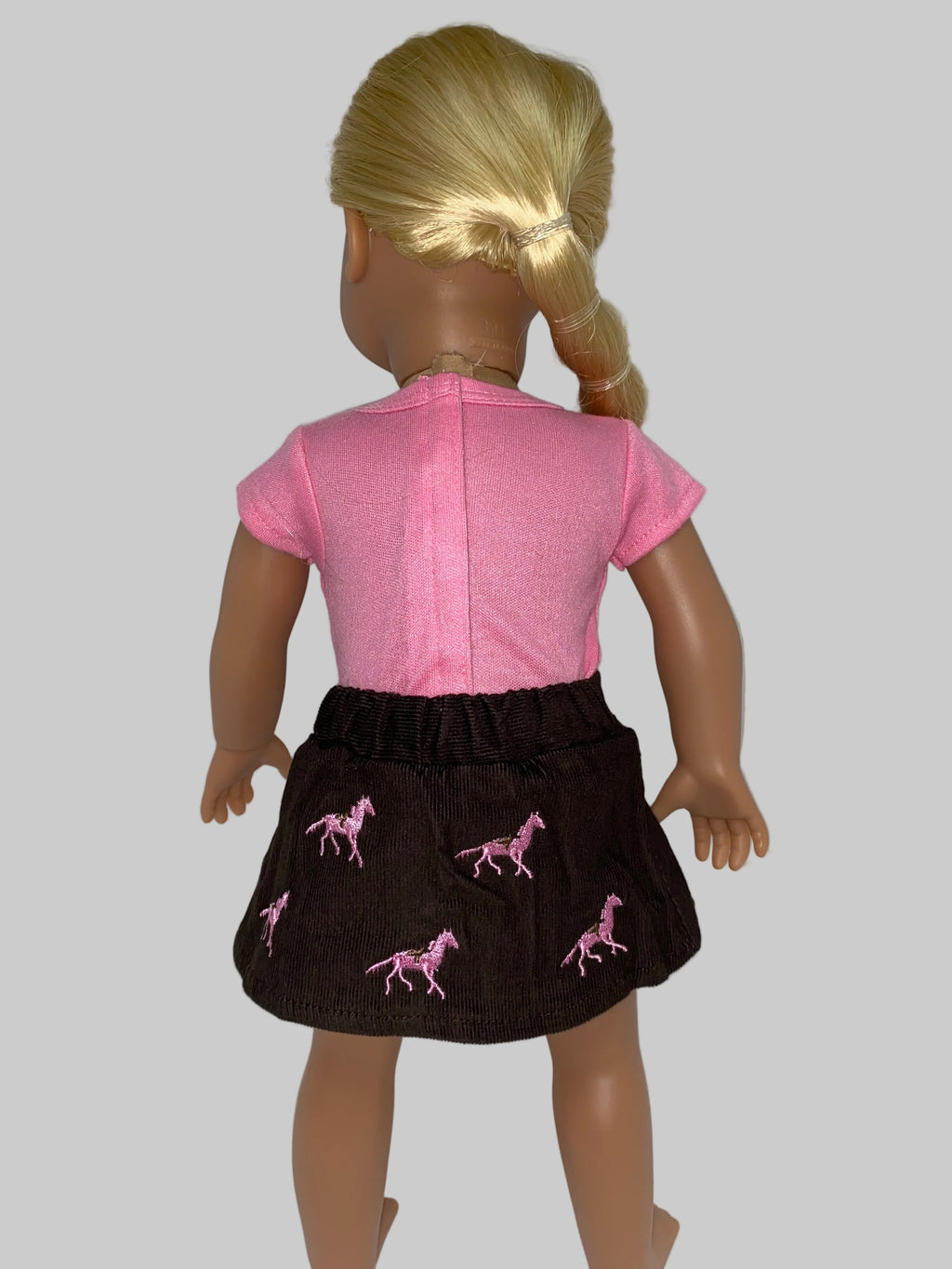 Brown and Pink Embroidered Horse Skirt Set | Fits Most 18" Dolls | 18 Inch Doll