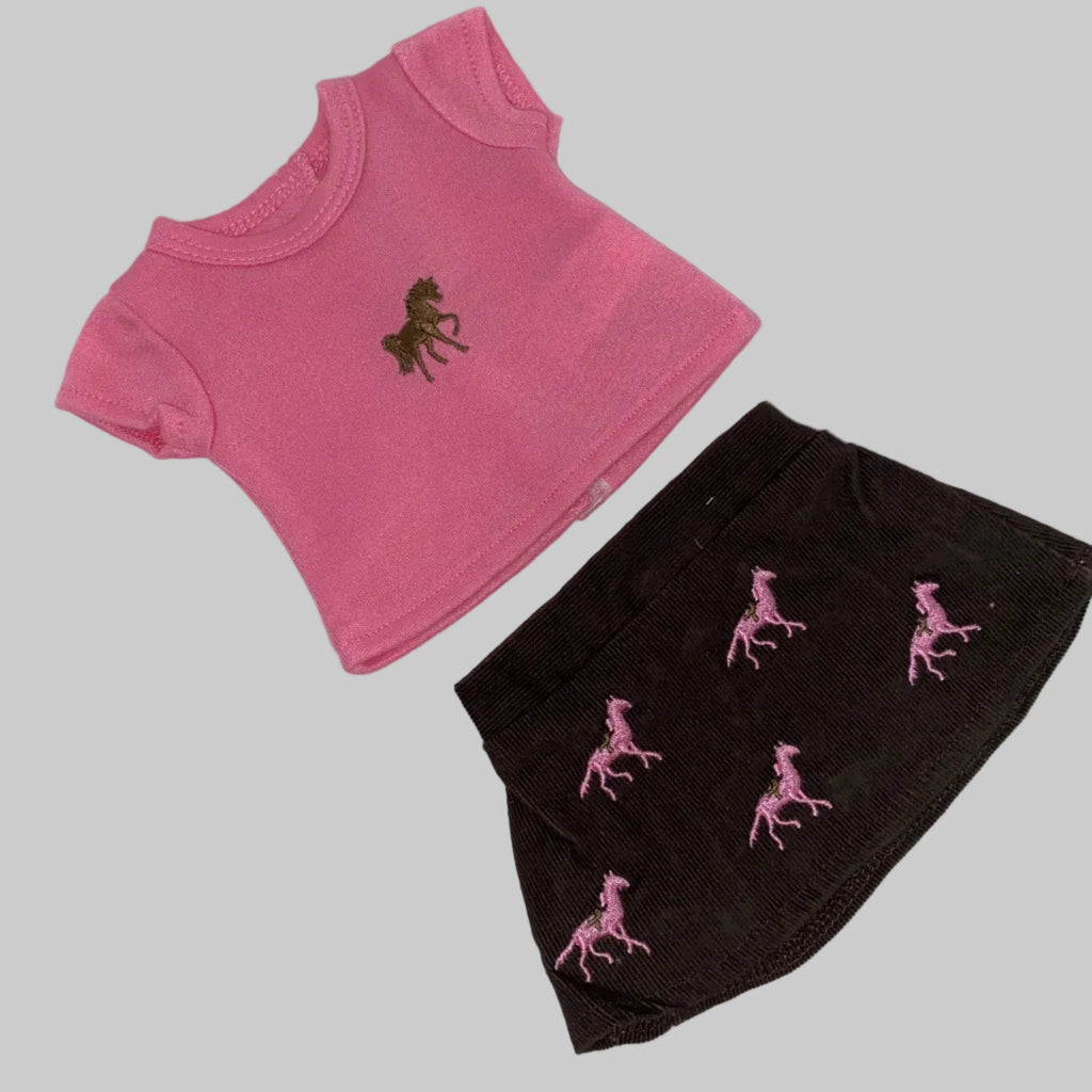 Brown and Pink Embroidered Horse Skirt Set | Fits Most 18" Dolls | 18 Inch Doll