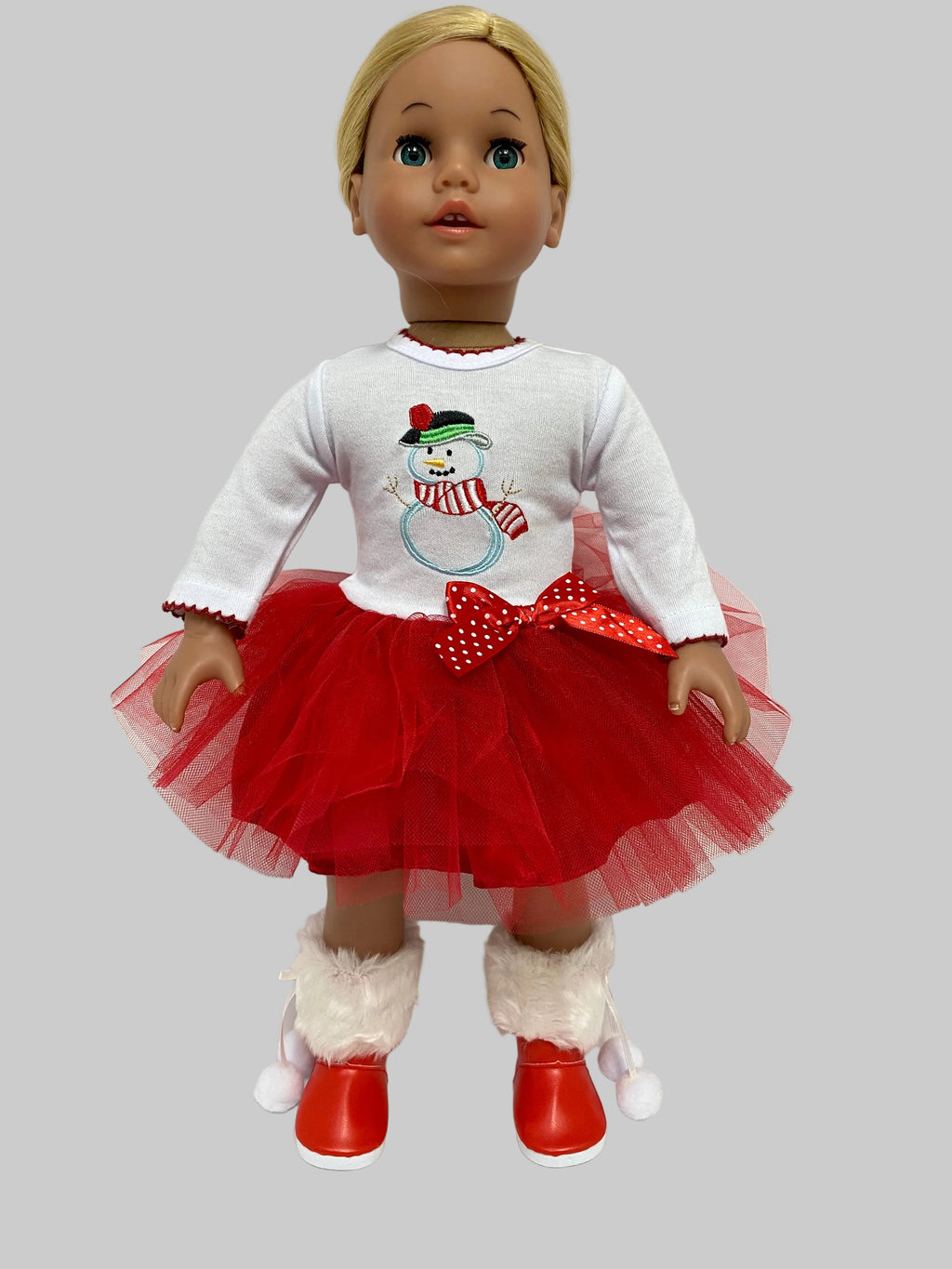 Red and White Snowman Dress | Fits Most 18" Dolls | 18 Inch Doll Clothes