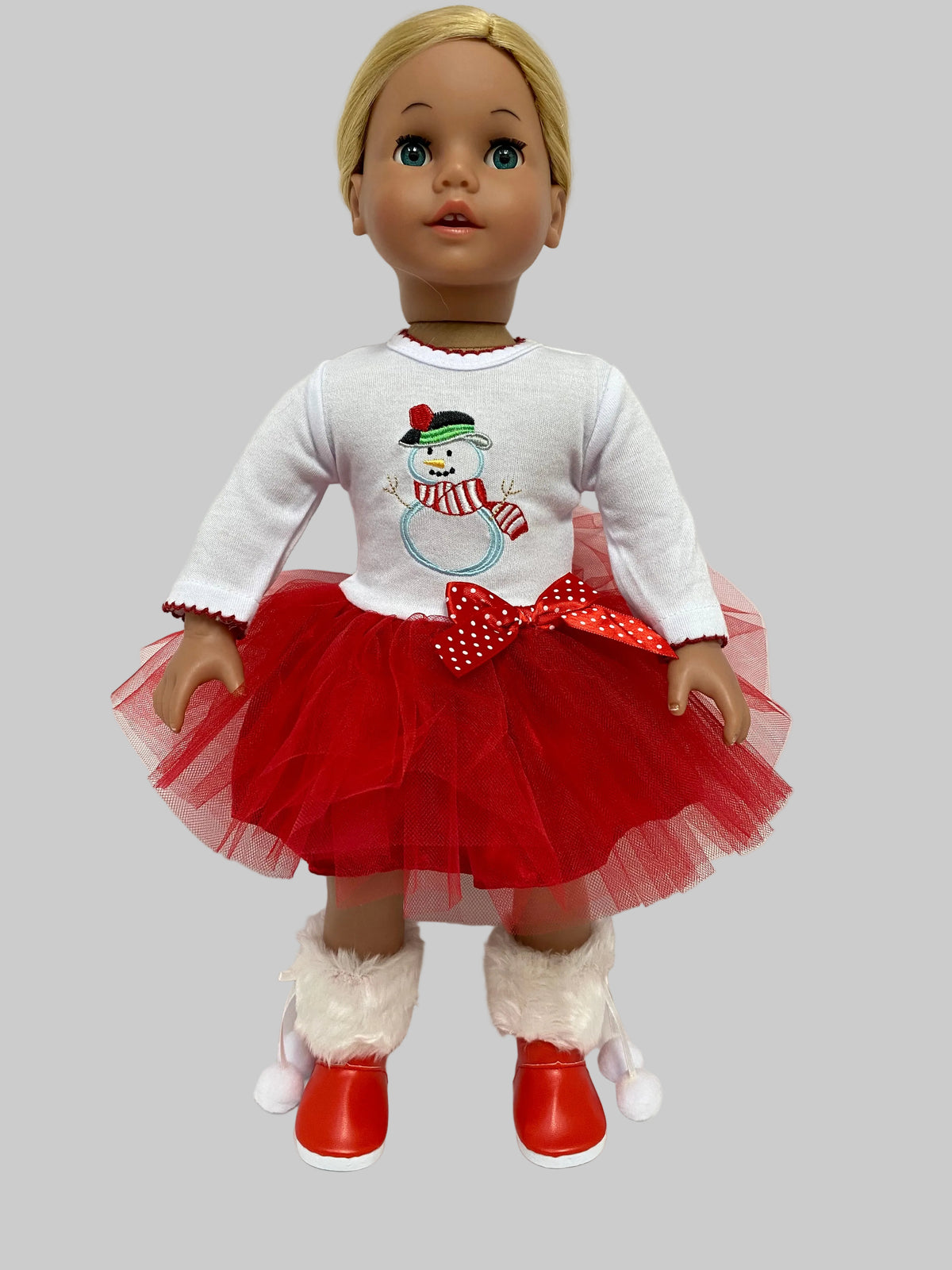 Red and White Snowman Dress | Fits Most 18" Dolls | 18 Inch Doll Clothes