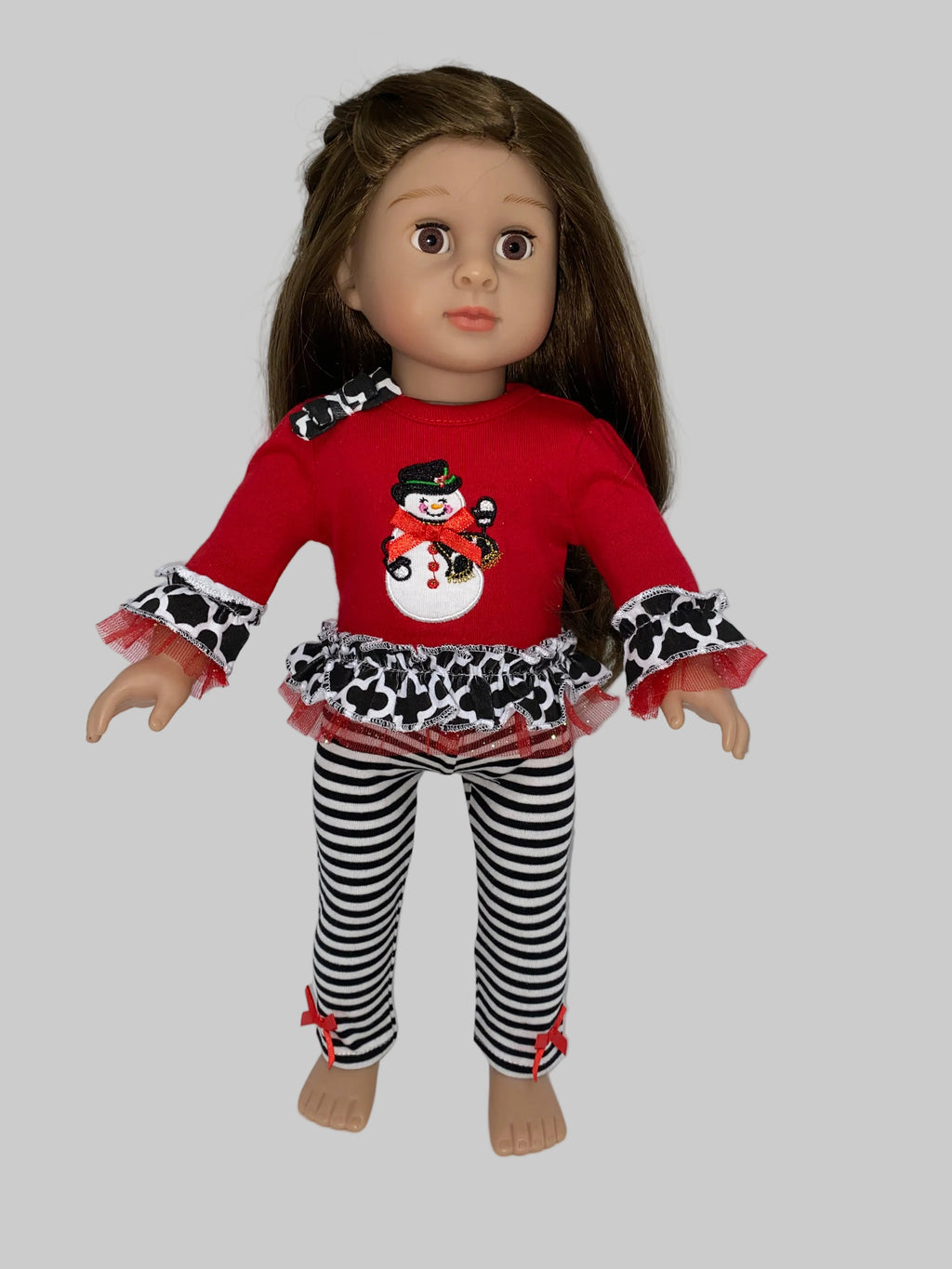 Red Snowman Top with Striped Leggings  | Fits Most 18" Dolls | Doll Clothes