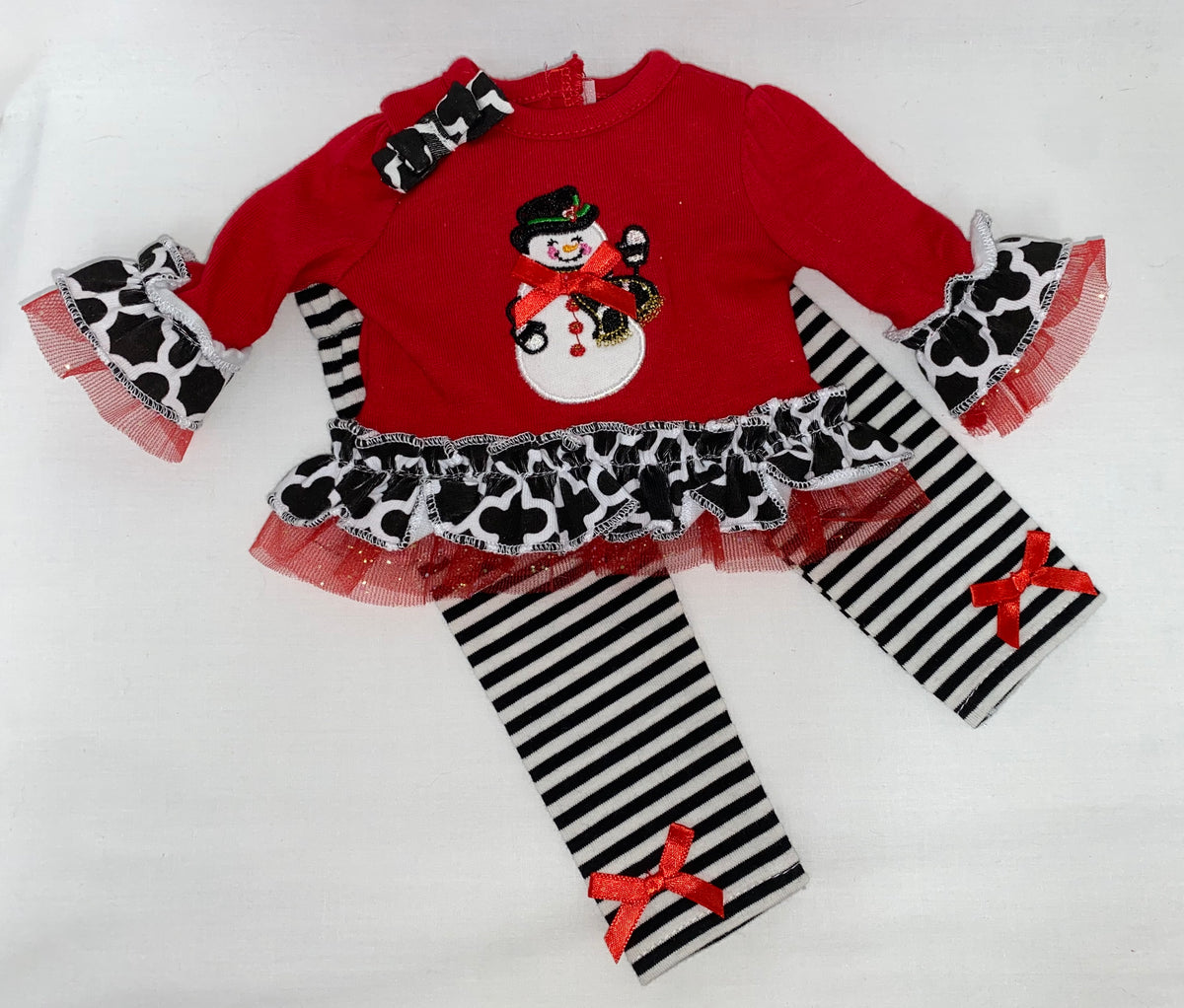 Red Snowman Top with Striped Leggings  | Fits Most 18" Dolls | Doll Clothes