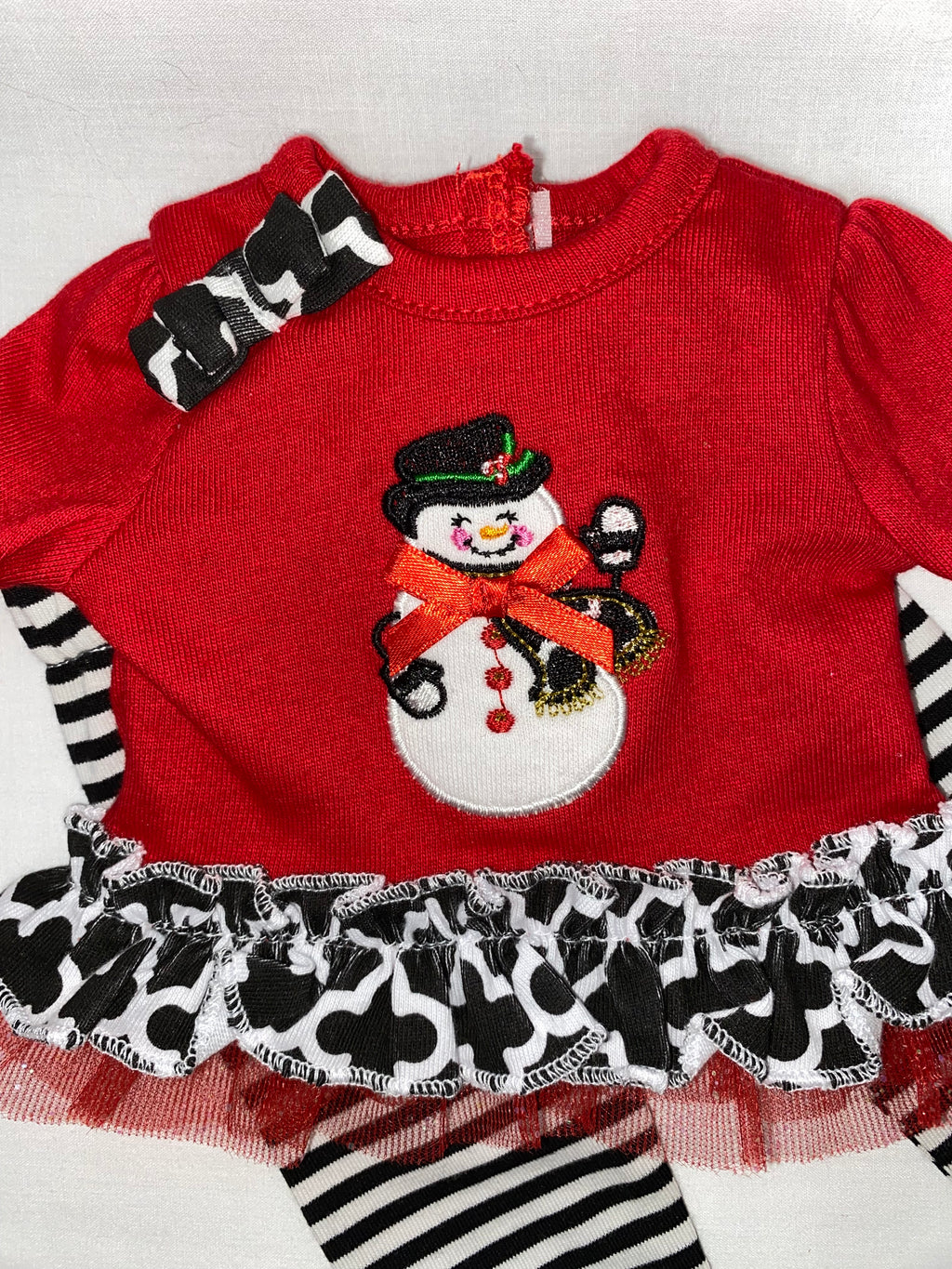 Red Snowman Top with Striped Leggings  | Fits Most 18" Dolls | Doll Clothes