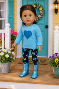 Blue Heart Glitter Pants Set | Fits Most 18" Girl Dolls | 18 Inch Doll Clothes