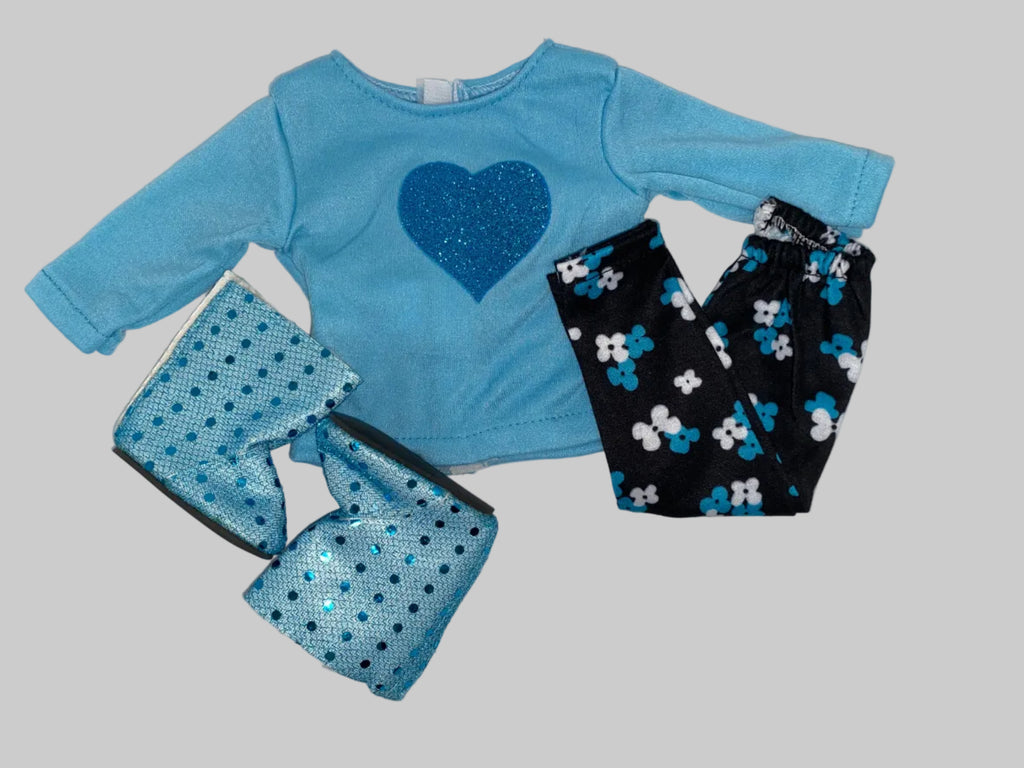 Blue Heart Glitter Pants Set | Fits Most 18" Girl Dolls | 18 Inch Doll Clothes
