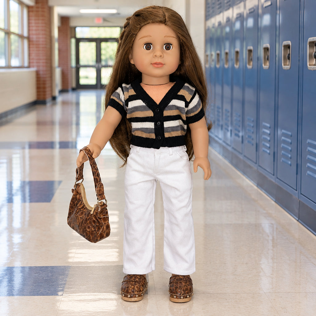Stripe Sweater with White Pants Outfit | Fits Most 18" Girl Dolls