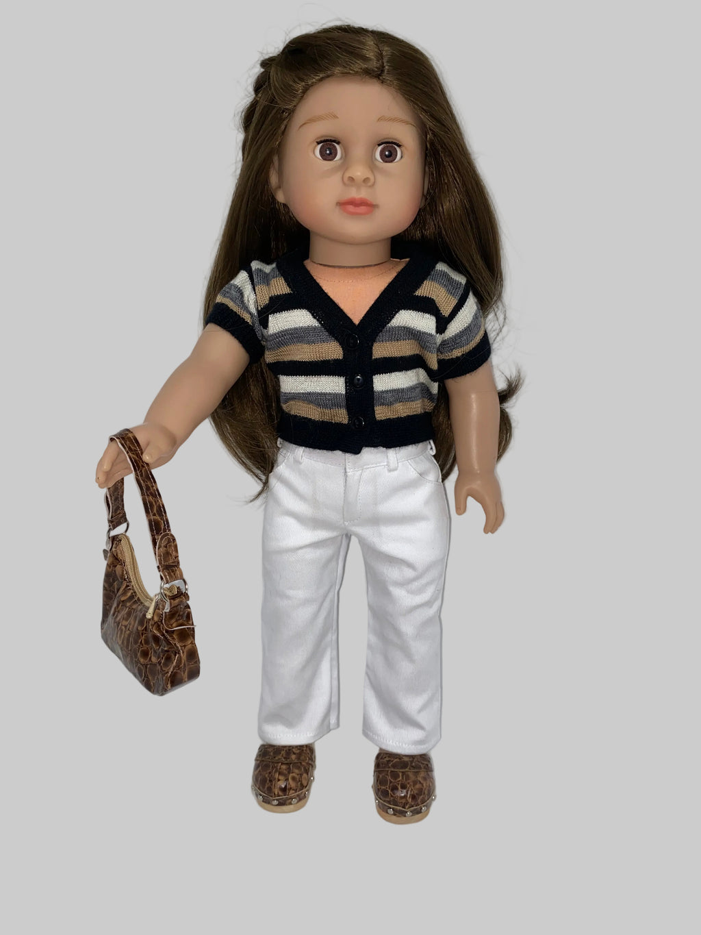 Stripe Sweater with White Pants Outfit | Fits Most 18" Girl Dolls