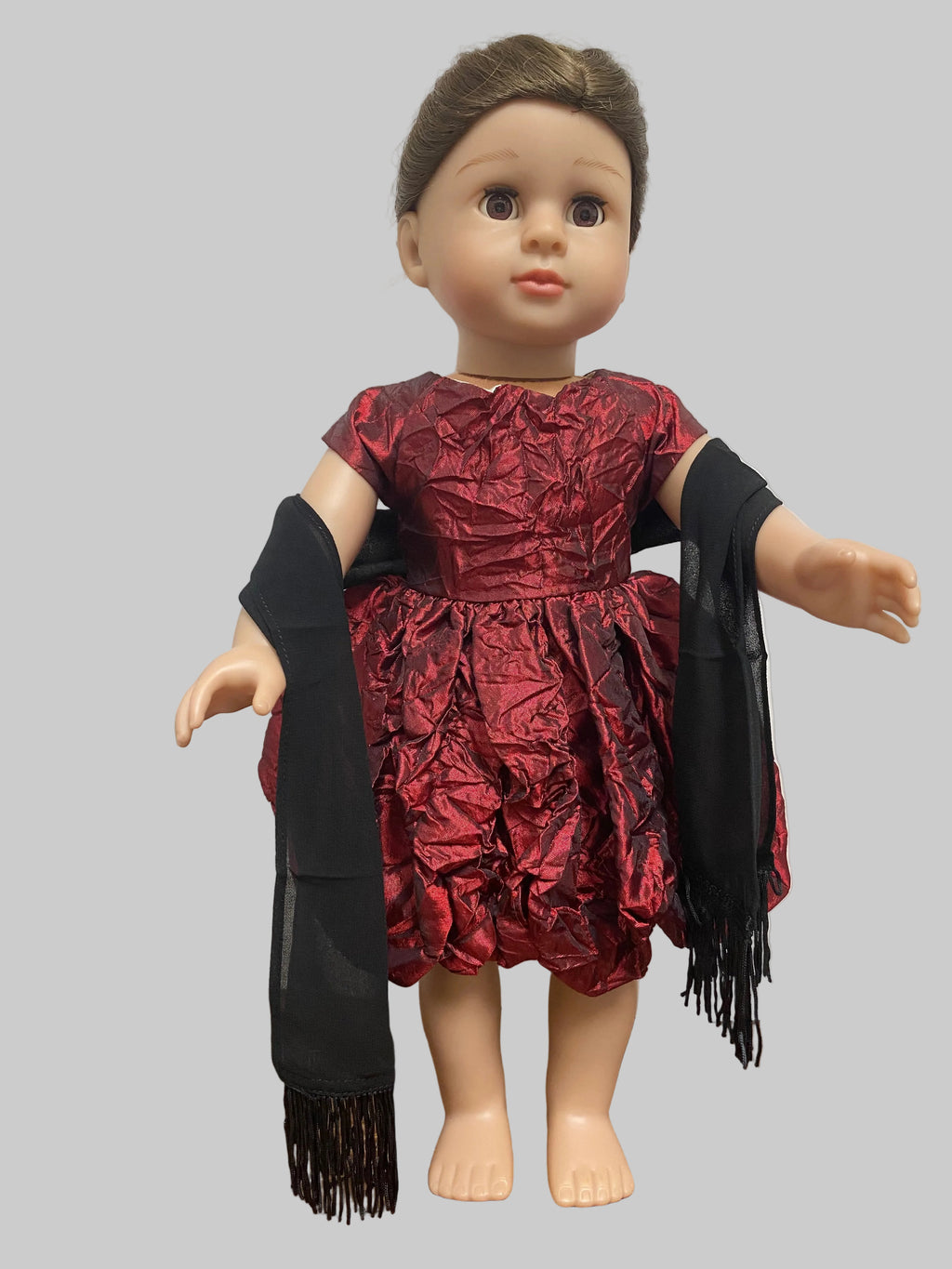 Burgundy Bubble Dress with Shawl | Fits Most 18" Girl Dolls | 18 Inch Doll Cloth