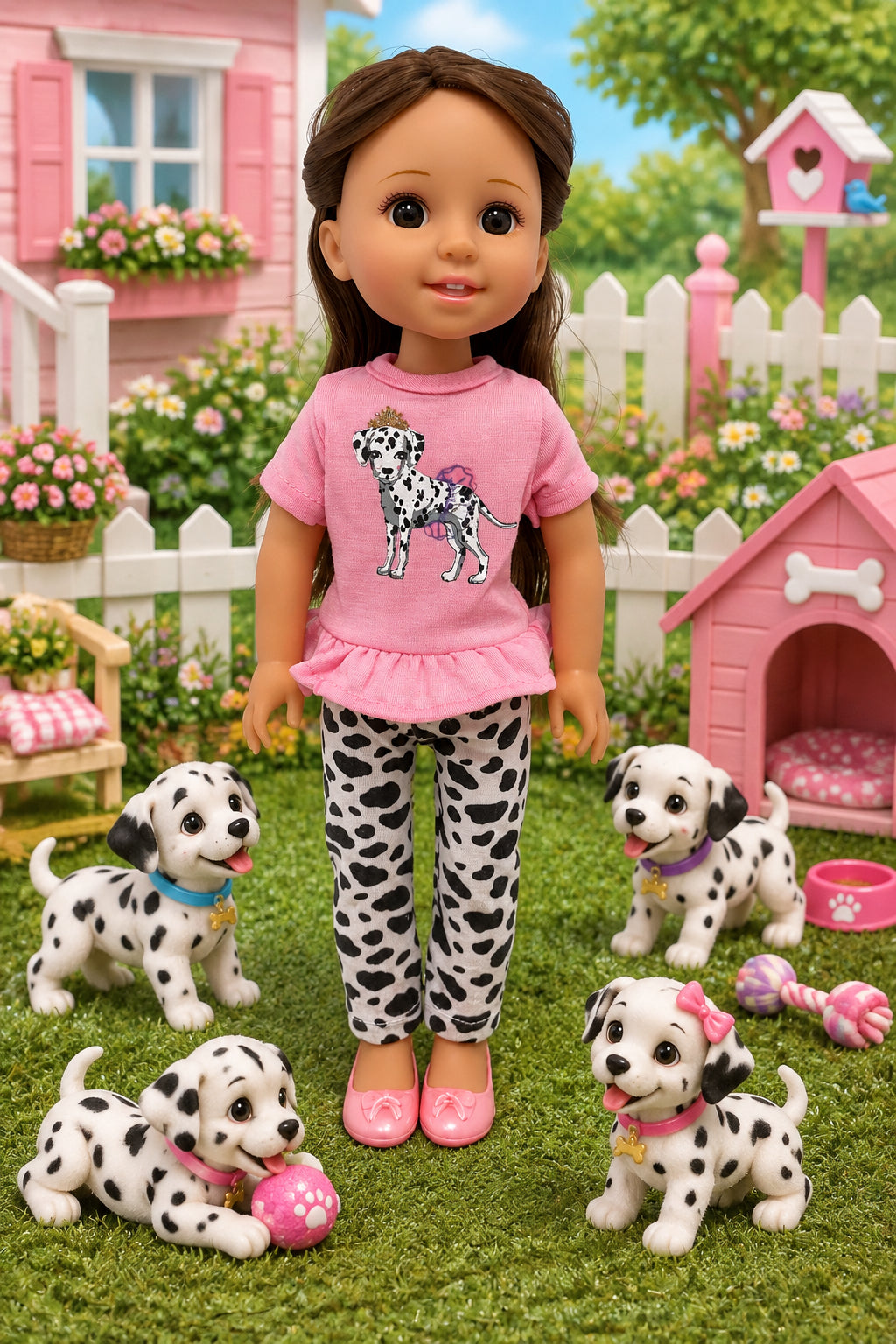 14.5" Pink Dalmatian Pants Set | 14.5" Doll Clothes | Fits 14.5 in Slim Body