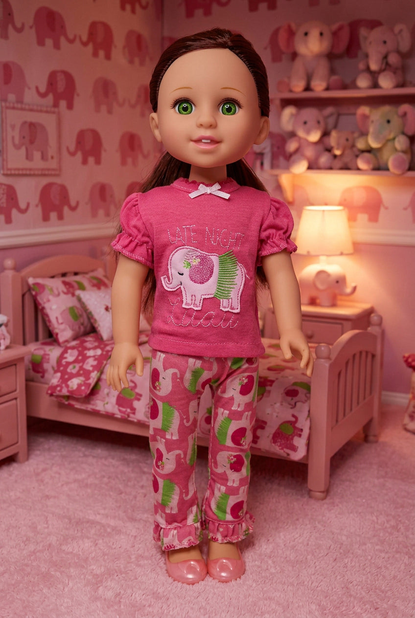 14.5" Hot Pink Elephant PJs | 14.5" Doll Clothes | Fits 14.5 in Slim Body Dolls