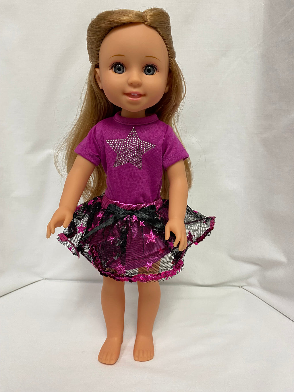 14.5" Magenta Rhinestone Star Skirt Set | 14.5" Doll Clothes | Fits 14.5 in Slim