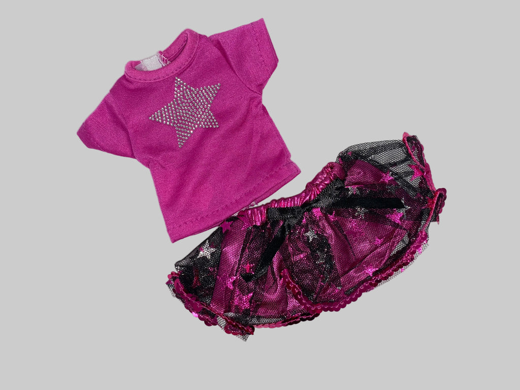 14.5" Magenta Rhinestone Star Skirt Set | 14.5" Doll Clothes | Fits 14.5 in Slim