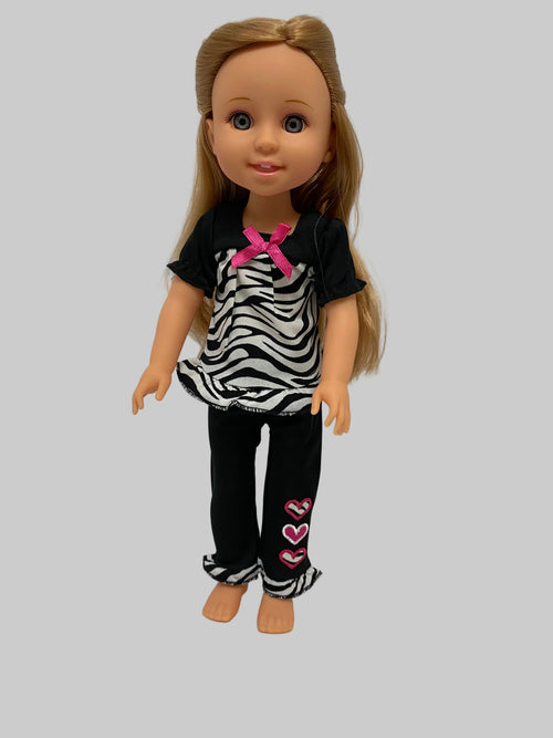 14.5" Black and White Zebra Print Hearts Pants Set | Fits Most 14.5" Girl Dolls