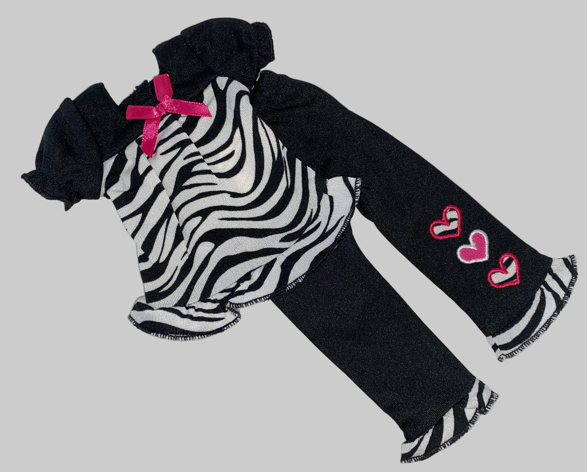 14.5" Black and White Zebra Print Hearts Pants Set | Fits Most 14.5" Girl Dolls