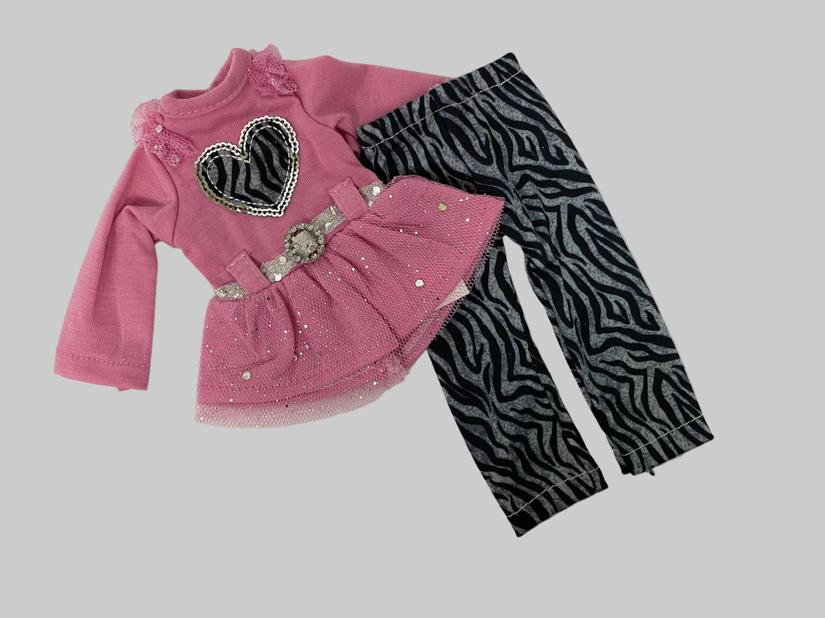 14.5 Pink Top w/ Zebra Print Pants  | 14.5" Doll Clothes | Fits 14.5in Slim Body
