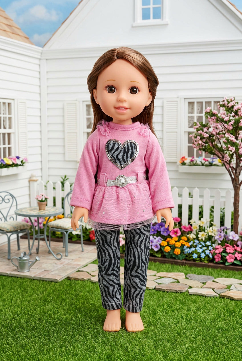 14.5 Pink Top w/ Zebra Print Pants  | 14.5" Doll Clothes | Fits 14.5in Slim Body