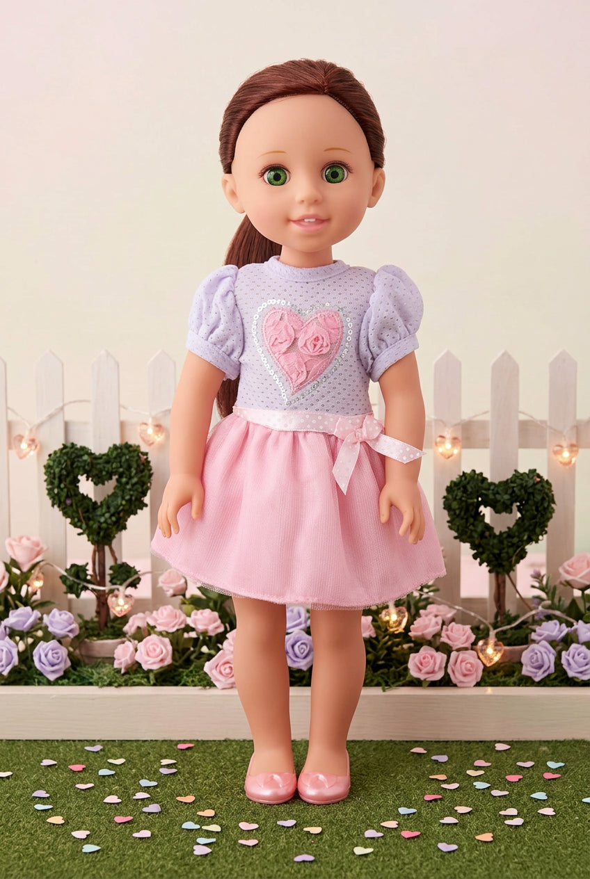 14.5" Pink Hearts Dress | 14.5" Doll Clothes | Fits 14.5 in Slim Body Dolls