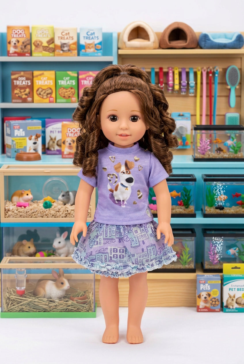 14.5" Purple Pets Skirt Set | 14.5" Doll Clothes | Fits 14.5 in Slim Body Dolls