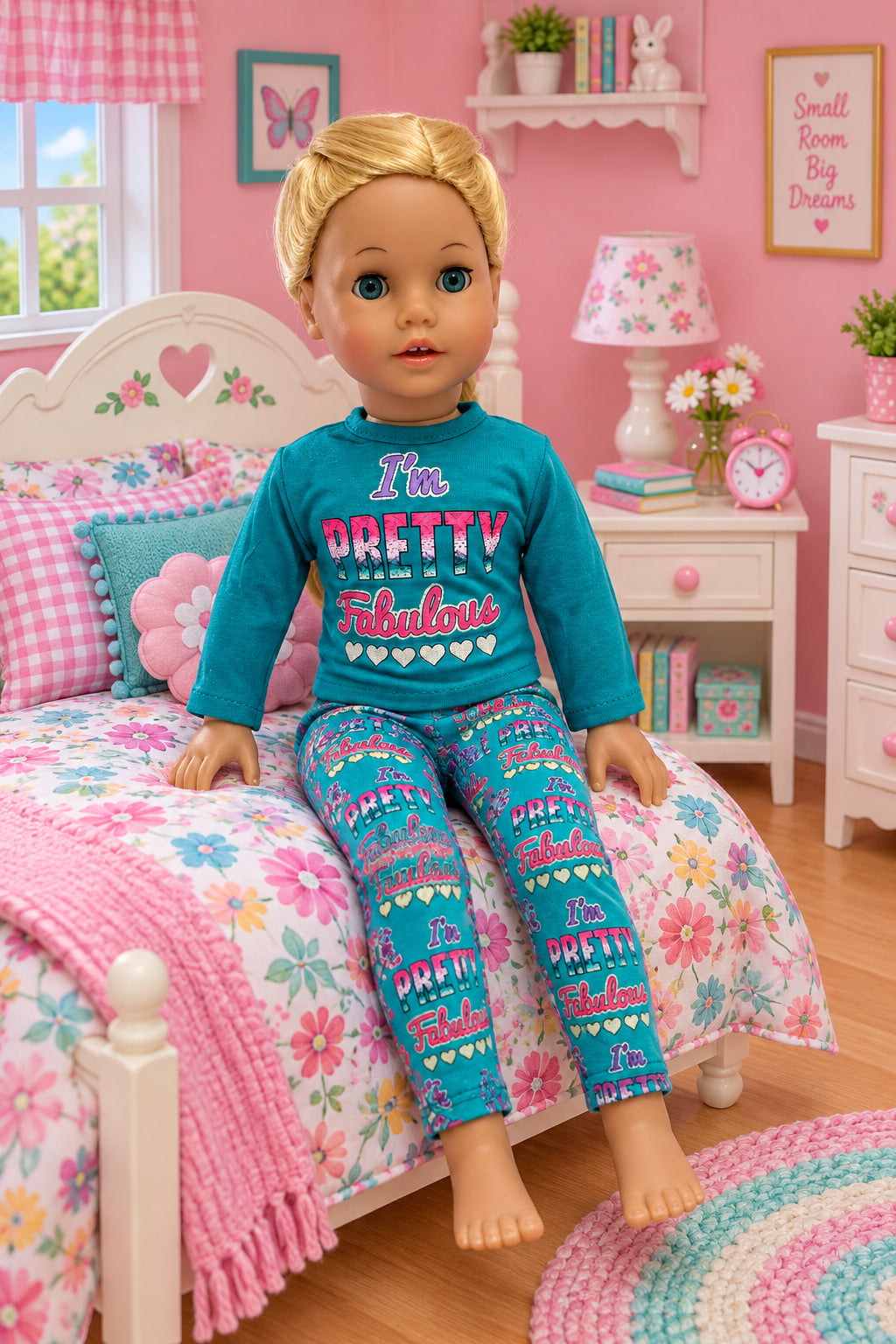 Teal "Pretty Fabulous" Pajamas | Fits Most 18" Girl Dolls | 18 Inch Doll Clothes