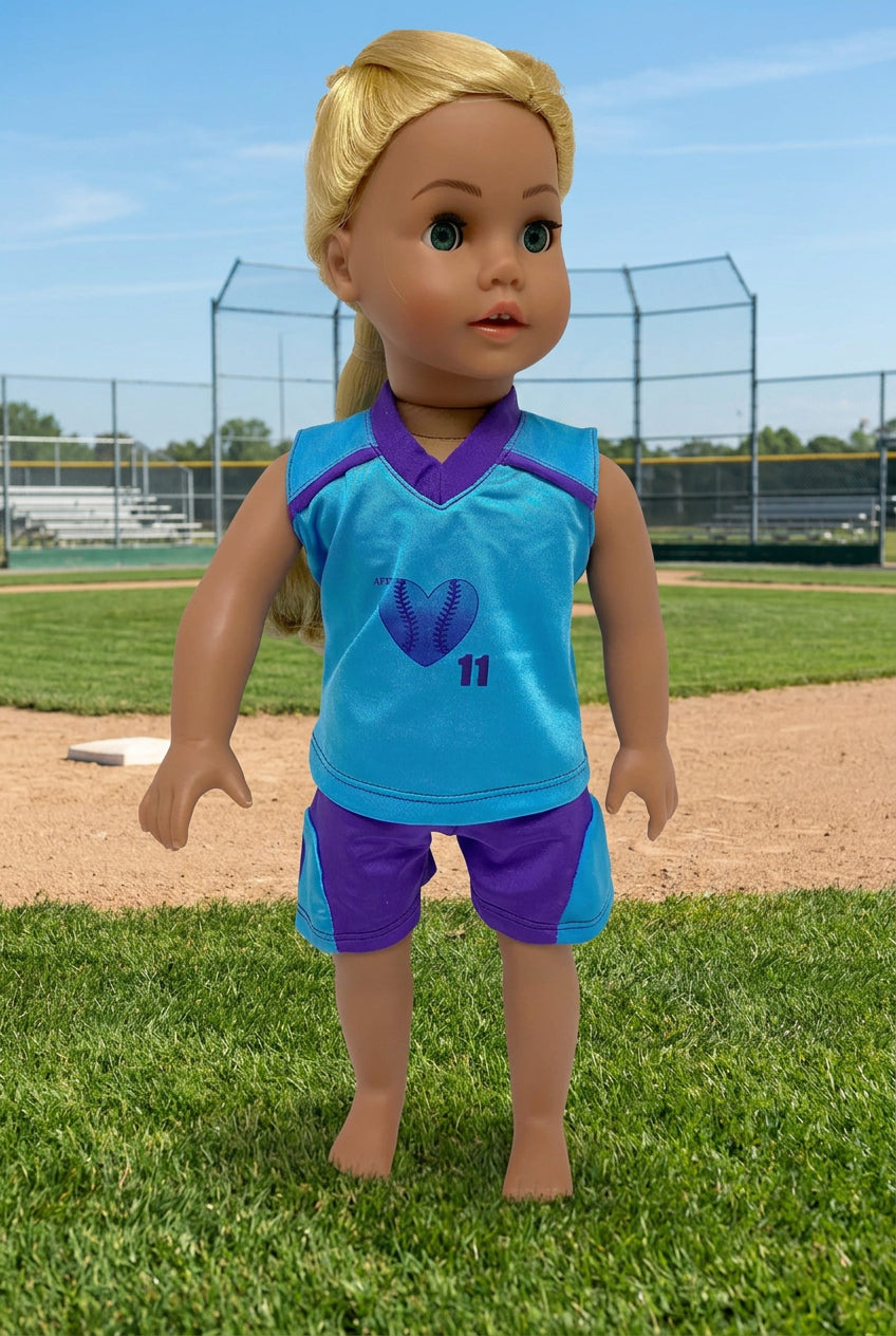 Purple and Blue Softball Shorts Set | Fits Most 18" Dolls | 18 Inch Doll Clothes