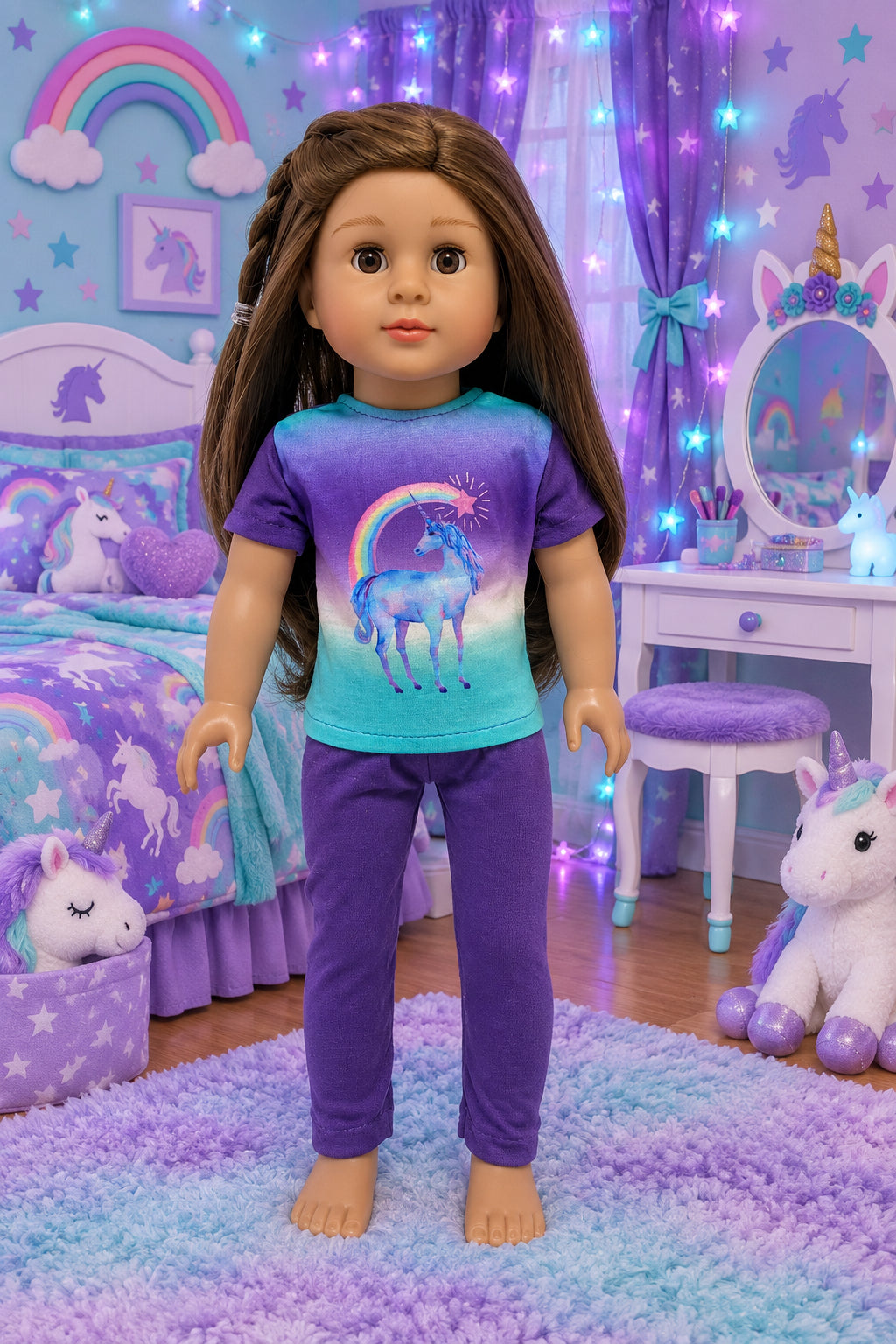 18" Purple Unicorn Pants Set | Fits Most 18" Girl Dolls | 18 Inch Doll Clothes