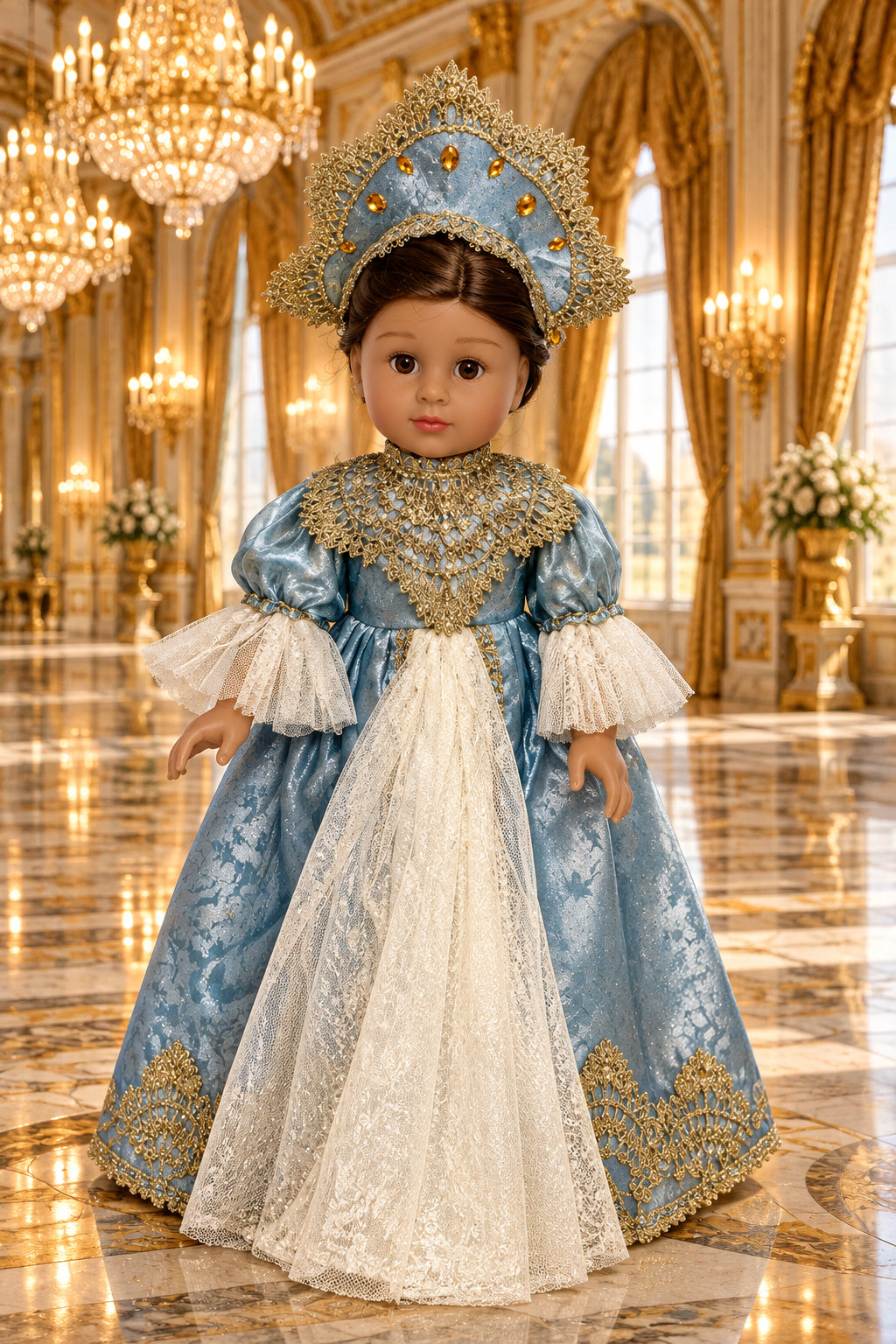Blue and Gold Russian Ballgown Set  | Fits Most 18" Girl Dolls | Doll Clothes