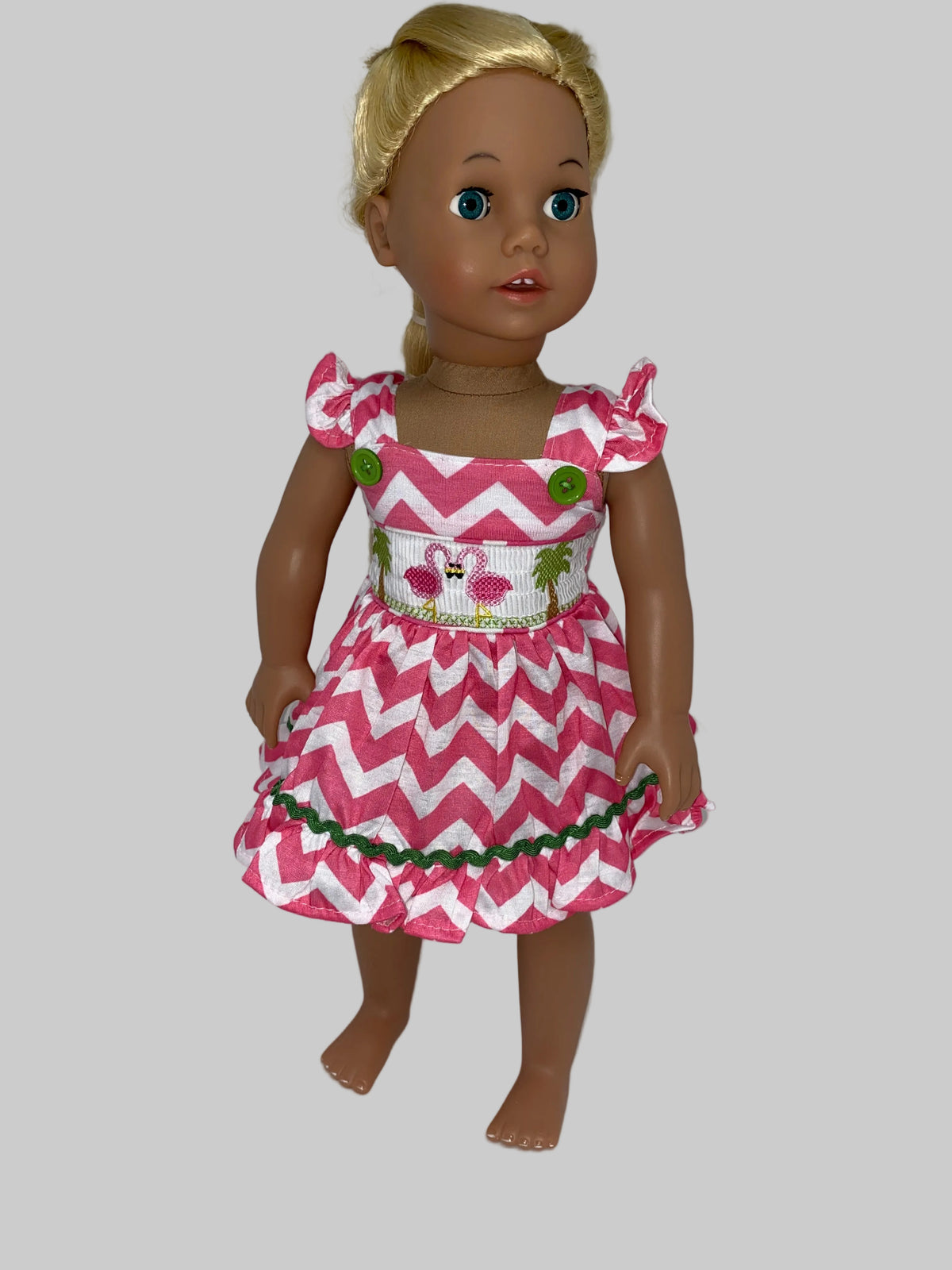 Zig Zag Dress with Flamingo Embroidery | Fits Most 18" Girl Dolls | 18 Inch Doll Clothes