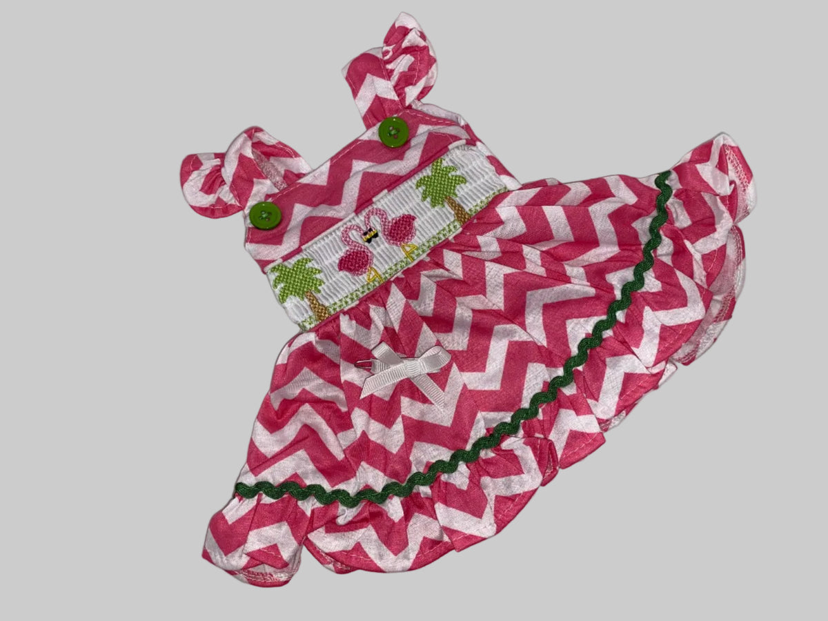 Zig Zag Dress with Flamingo Embroidery | Fits Most 18" Girl Dolls | 18 Inch Doll Clothes
