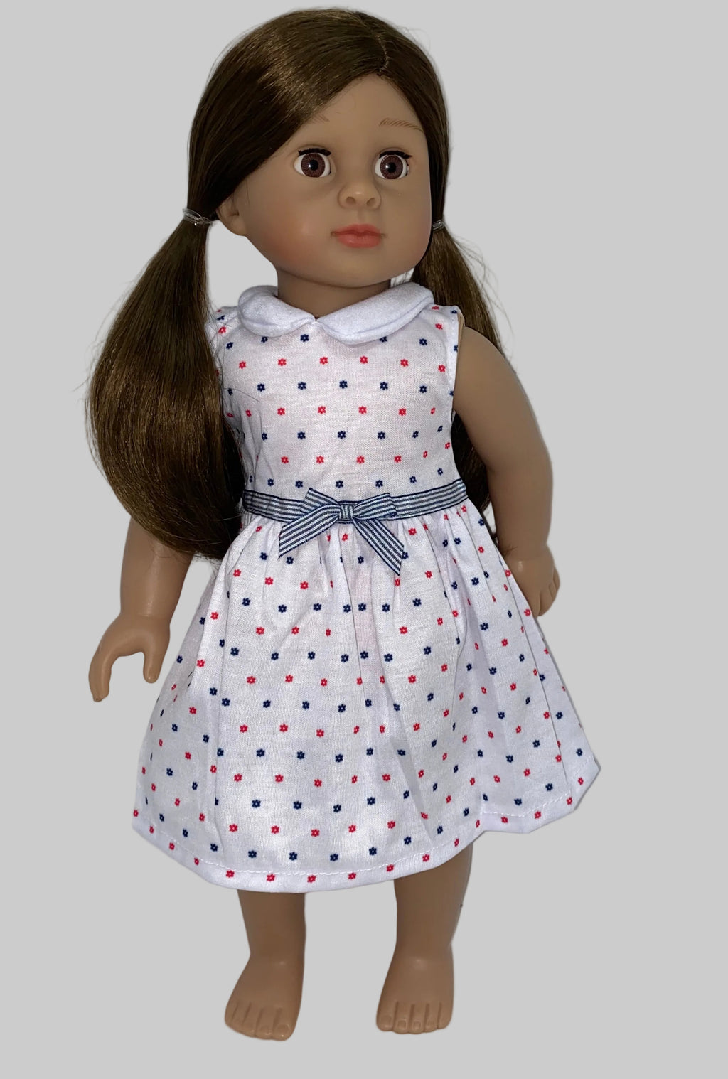 White Knit Dress with Floral Polka | Fits Most 18" Dolls | 18 Inch Doll Clothes