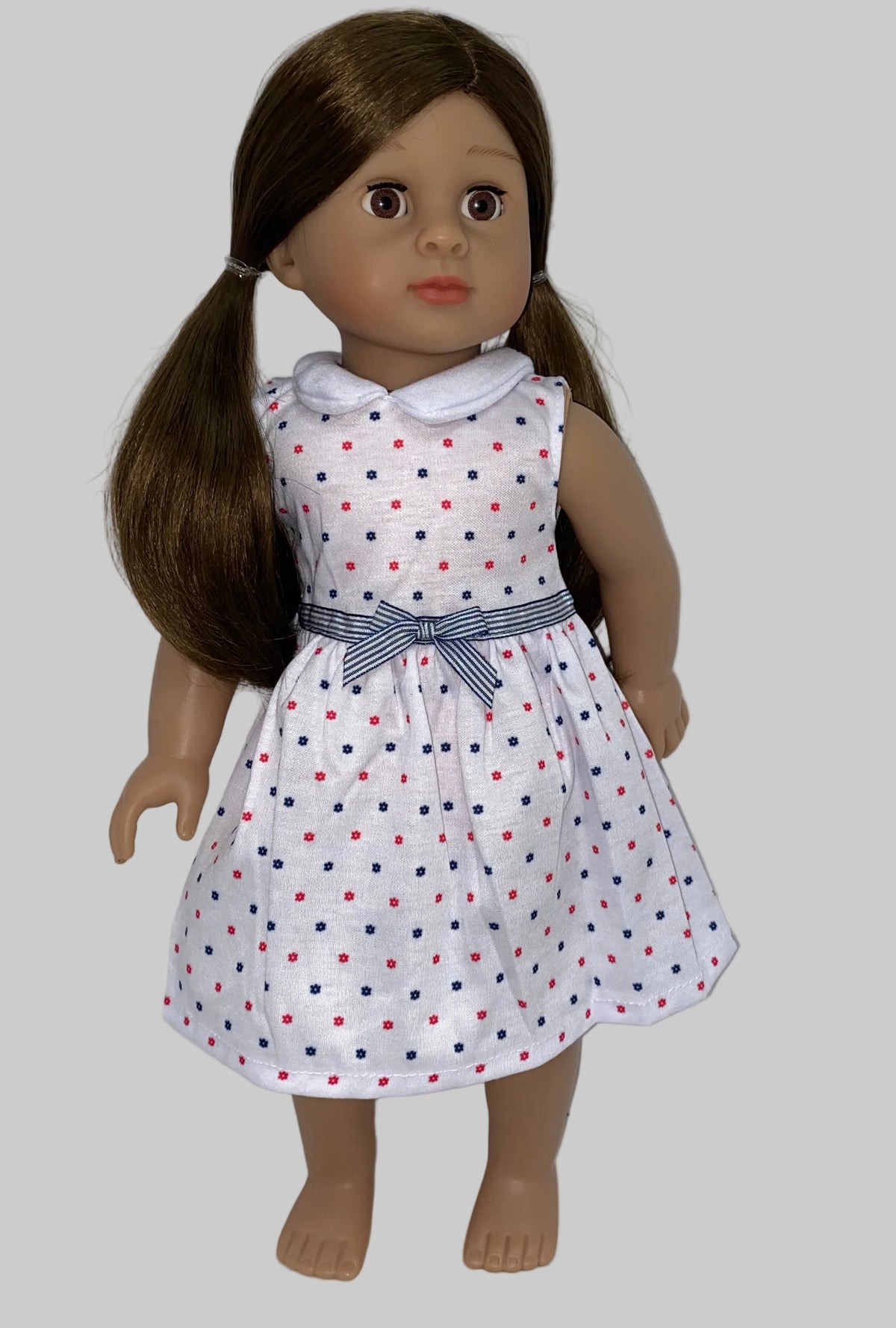 White Knit Dress with Floral Polka | Fits Most 18" Dolls | 18 Inch Doll Clothes