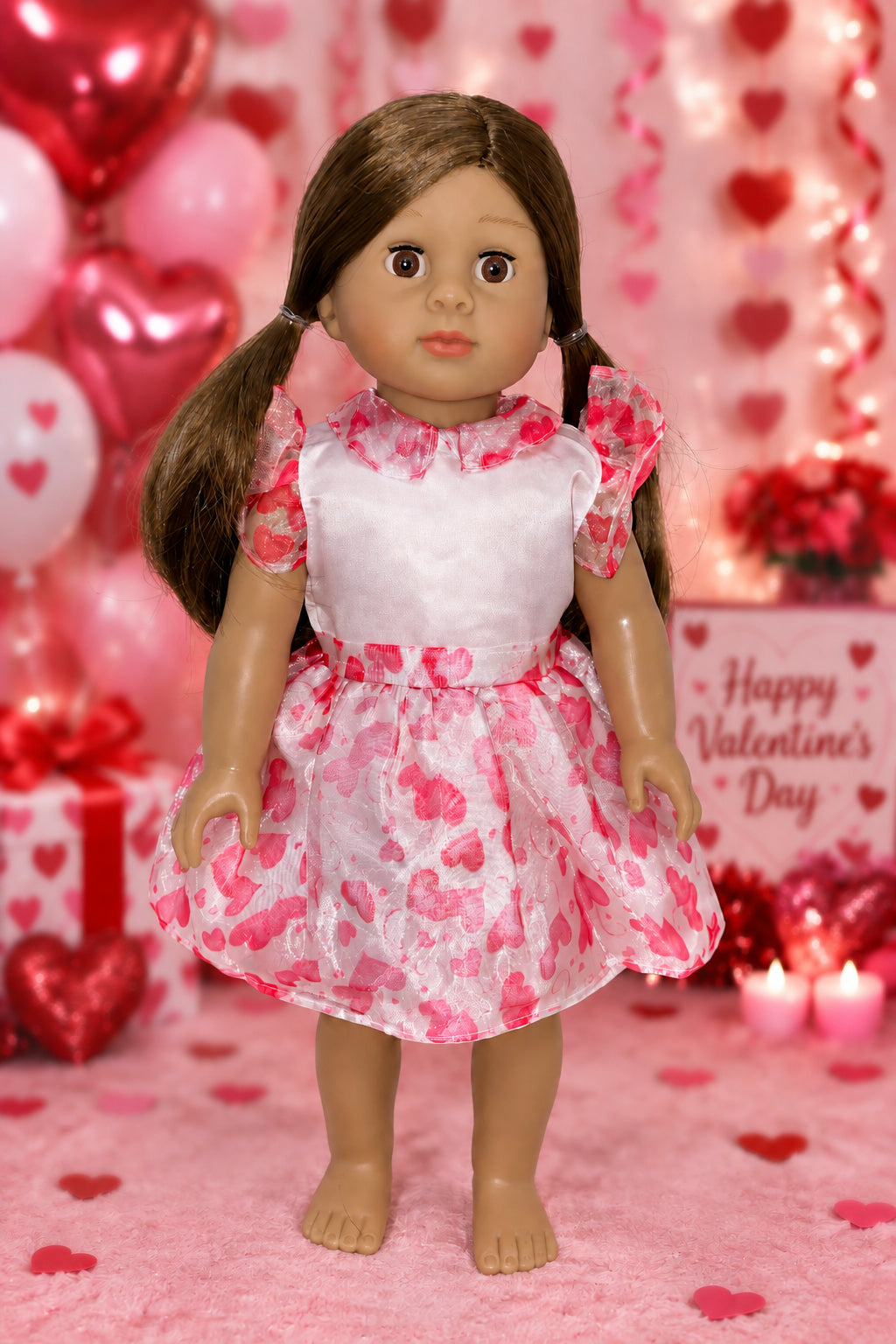 Pink and White Heart Print Dress  | Fits Most 18" Dolls | 18 Inch Doll Clothes