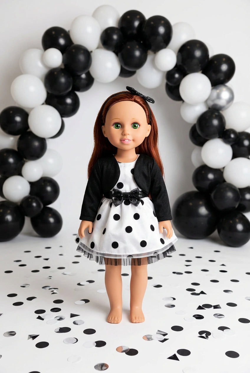14.5" Black and White Polka Dot Dress Set | 14.5" Doll  | Fits 14.5 in Slim Body