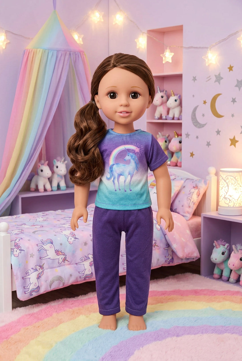 14.5" Purple Unicorn Pants Set | 14.5" Doll Clothes | Fits 14.5in Slim Body