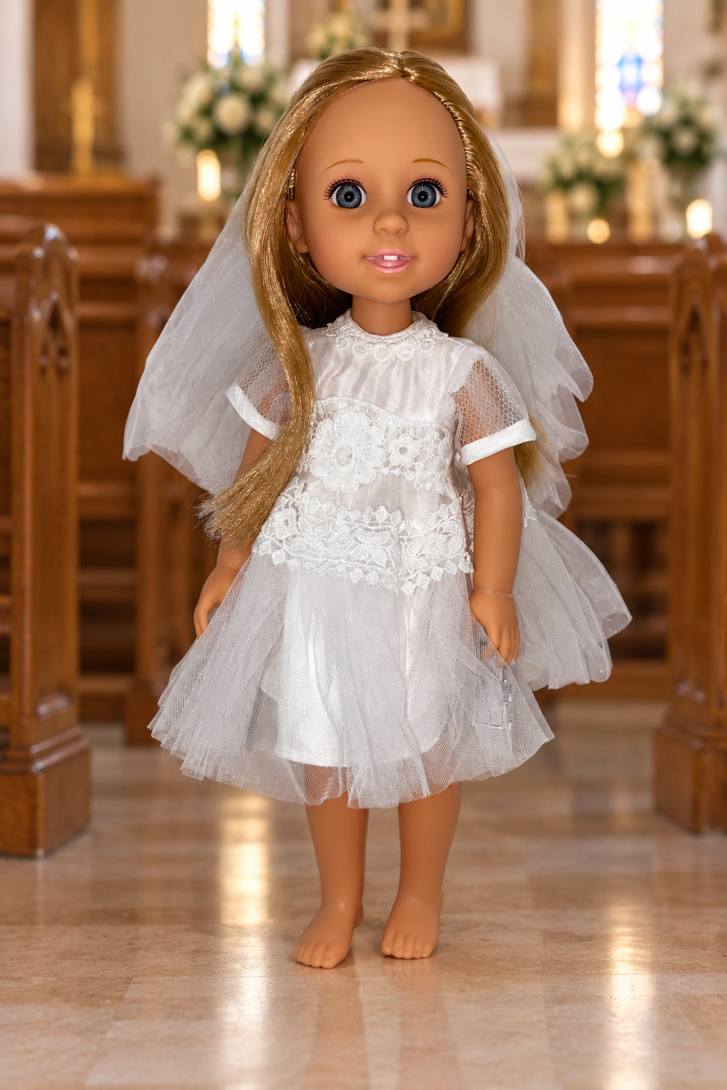 14.5" Communion Dress with Veil | 14.5" Doll Clothes for Slim Body Dolls