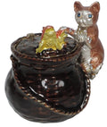 Cat with Fish in Basket Trinket Box
