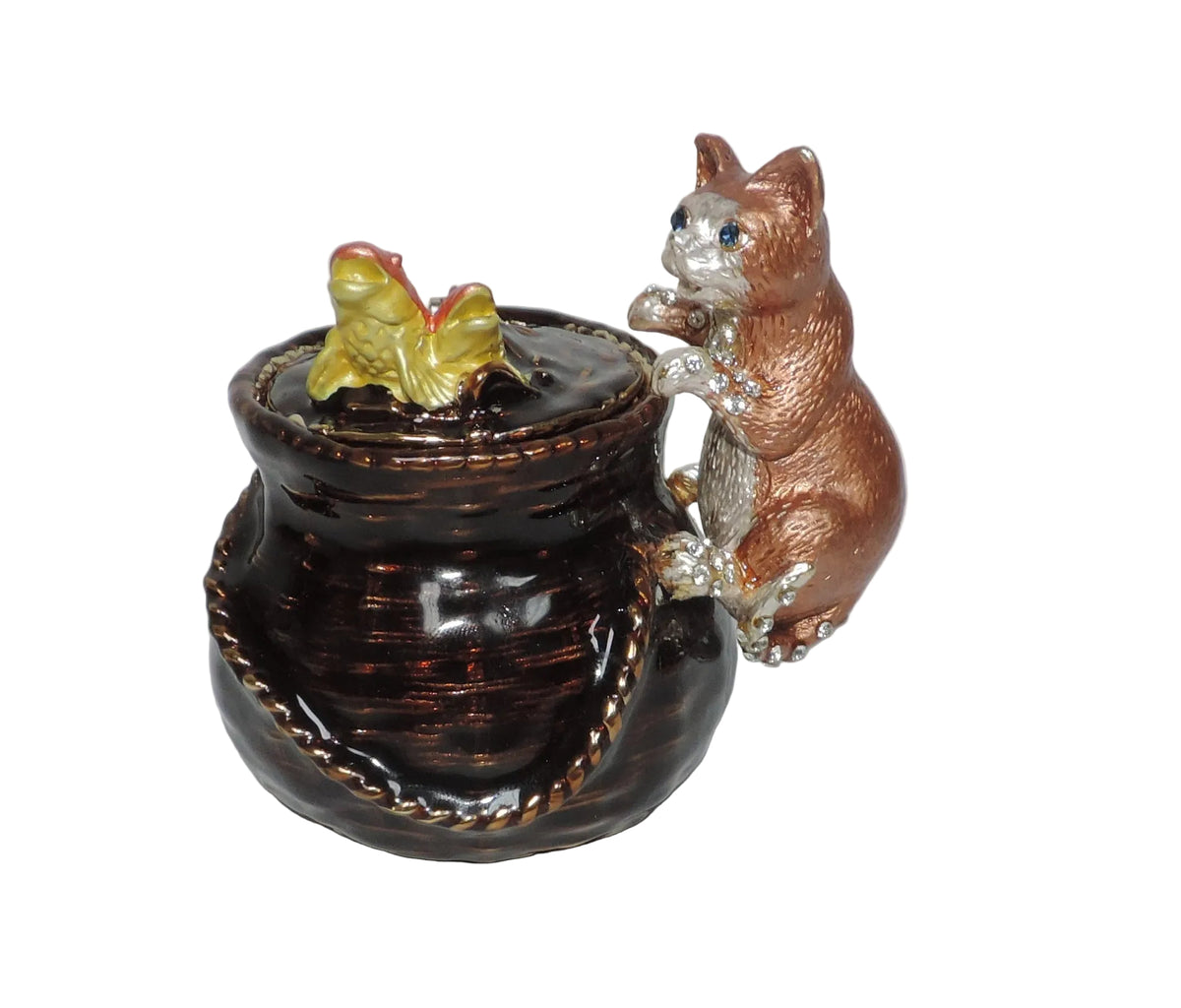Cat with Fish in Basket Trinket Box