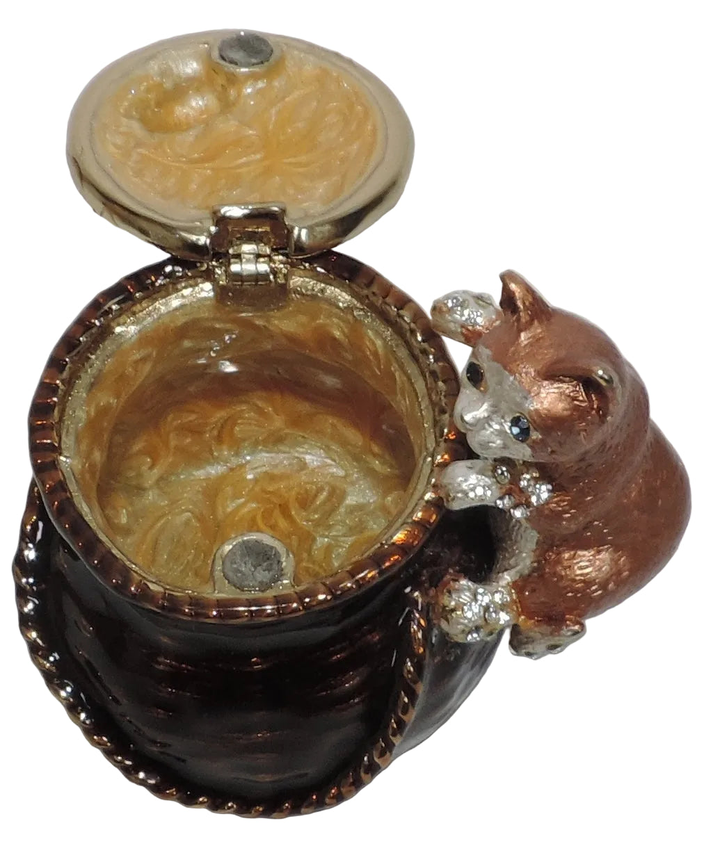 Cat with Fish in Basket Trinket Box