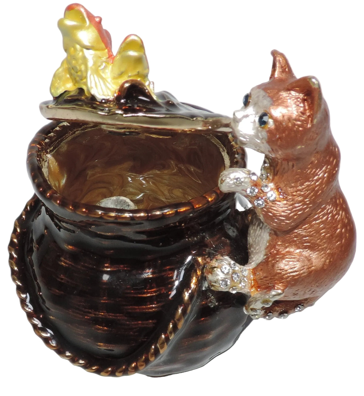Cat with Fish in Basket Trinket Box