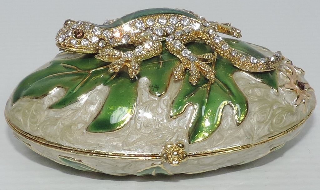 Oval Trinket Box with Crystal Encrusted Gecko