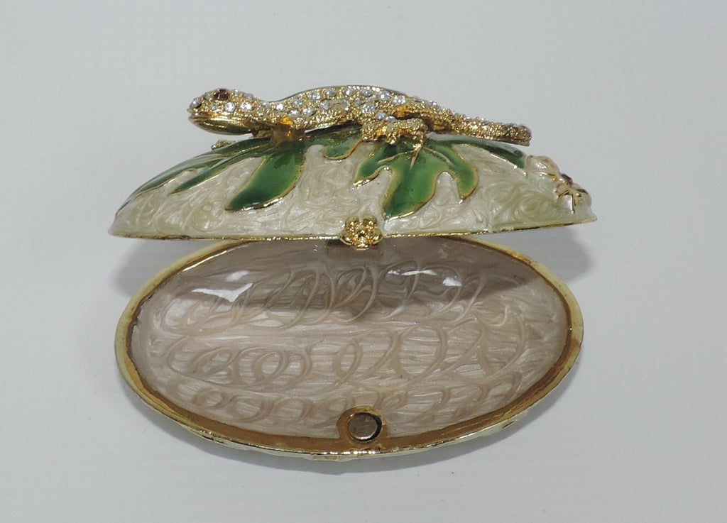 Oval Trinket Box with Crystal Encrusted Gecko